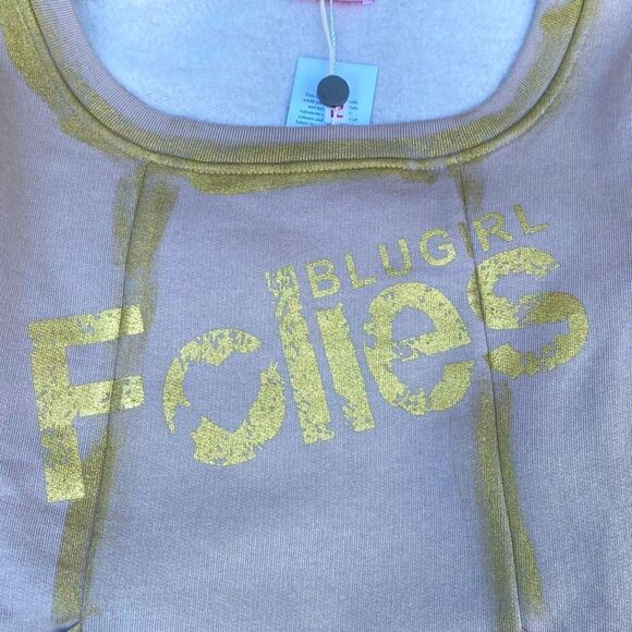 NWT New Blugirl Folies Beige w/Gold Logo Sweater Dress. Size 42 (US Medium) - Picture 3 of 11